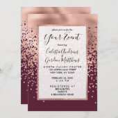 ブルゴーニュエレガントーバラ金ゴールド水玉模様勾配 招待状 (正面/裏面)