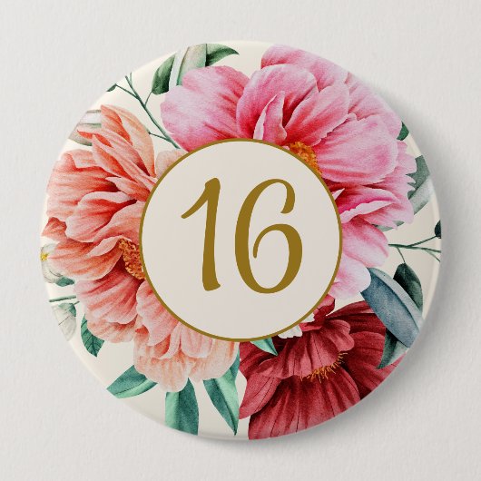 ブルゴーニュエレガントーピンクフローラ牡丹スイーツ16 缶バッジ (正面)