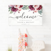 ブルゴーニュエレガントーピンクローズフローラ結婚ズ・ウェルカム 横断幕 (インサイチュ)