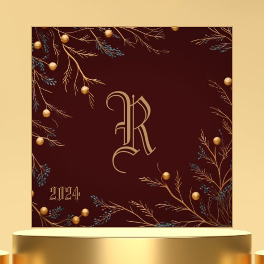 ブルゴーニュエレガントーファミリーモノグラムクリスマスカード シーズンカード