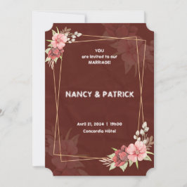 ブルゴーニュエレガントーフラワー結婚式招待状 招待状
