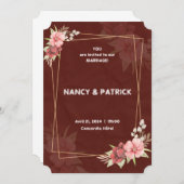 ブルゴーニュエレガントーフラワー結婚式招待状 招待状 (正面/裏面)
