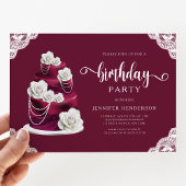 ブルゴーニュエレガントーフローラケーキ誕生日 招待状