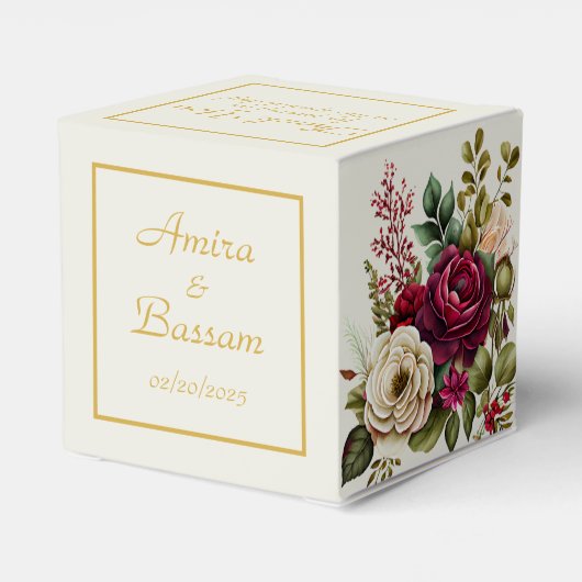ブルゴーニュエレガントーフローラバラ結婚式の引き出物ボックス フェイバーボックス (裏面サイド)