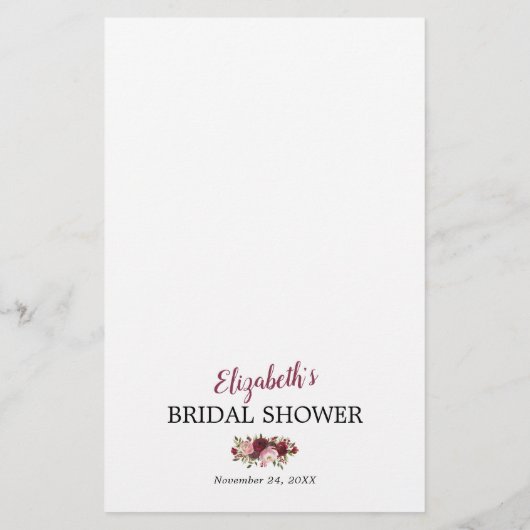 ブルゴーニュエレガントーフローラブライダルシャワーゲーム (裏面)