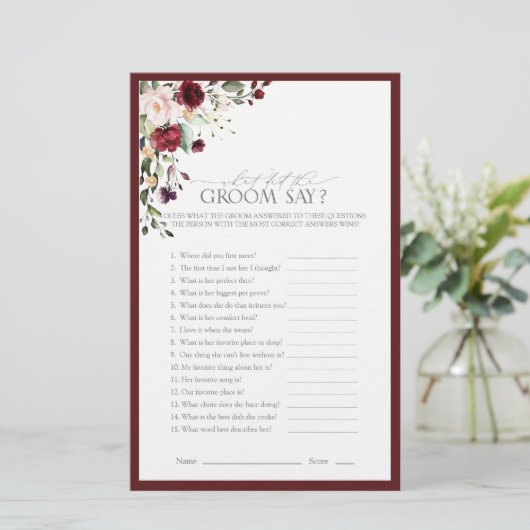 ブルゴーニュエレガントーフローラブライダルシャワーゲーム (スタンド正面)