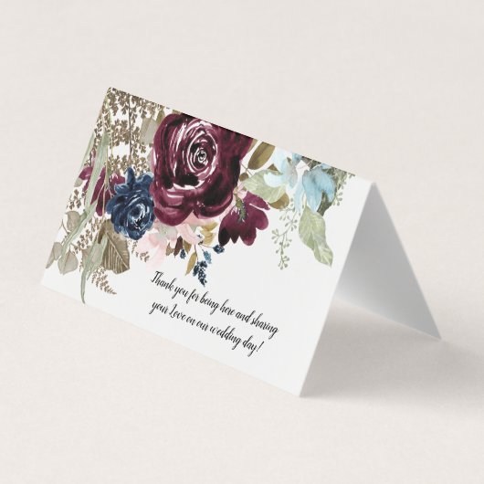 ブルゴーニュエレガントーフローラ青い葉プレイスカード 名刺 (裏面)