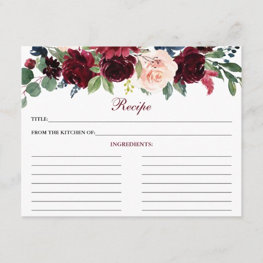 ブルゴーニュエレガントーブルーフローラシャワーレシピカード アドバイスカード (正面)