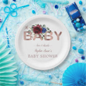 ブルゴーニュエレガントーブルーフローラ金ゴールドボーイベビーシャワー ペーパープレート (パーティー)