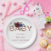 ブルゴーニュエレガントーブルーフローラ金ゴールドボーイベビーシャワー ペーパープレート (パーティー)