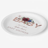 ブルゴーニュエレガントーブルーフローラ金ゴールドボーイベビーシャワー ペーパープレート (アングル)