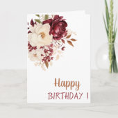 ブルゴーニュエレガントーホワイトフラワーズバラ誕生日 カード (正面)