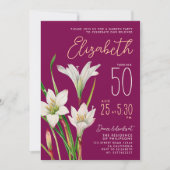 ブルゴーニュエレガントーホワイトユリ花イラストレーション 招待状 (正面)