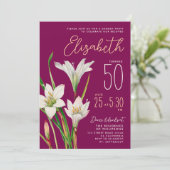 ブルゴーニュエレガントーホワイトユリ花イラストレーション 招待状 (スタンド正面)