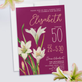 ブルゴーニュエレガントーホワイトユリ花イラストレーション 招待状