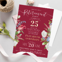 ブルゴーニュエレガントーリタイアメントフローラフォイル招待状