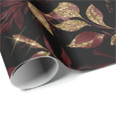 ブルゴーニュエレガントーレッドと金ゴールドバラフローラルパターン ラッピングペーパー (ロールコーナー)