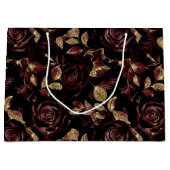 ブルゴーニュエレガントーレッドと金ゴールドバラフローラルパターン ラージペーパーバッグ (正面)