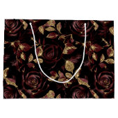 ブルゴーニュエレガントーレッドと金ゴールドバラフローラルパターン ラージペーパーバッグ (裏面)