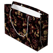 ブルゴーニュエレガントーレッドと金ゴールドバラフローラルパターン ラージペーパーバッグ (裏面アングル)