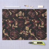 ブルゴーニュエレガントーレッドと金ゴールドバラフローラルパターン 薄葉紙 (クラフト)