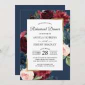 ブルゴーニュエレガントーレッドネイビーブルーリハーサルディナー 招待状 (正面/裏面)