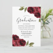 ブルゴーニュエレガントーレッドフラワーズ卒業パーティー 招待状 (スタンド正面)