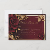 ブルゴーニュエレガントーレッドローズフラメンコ結婚ズ 出欠カード (正面)