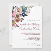 ブルゴーニュエレガントーワインダスティブルーブルーフローラ結婚ズ 招待状 (正面)