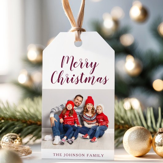 ブルゴーニュエレガントー写真クリスマス ギフトタグ