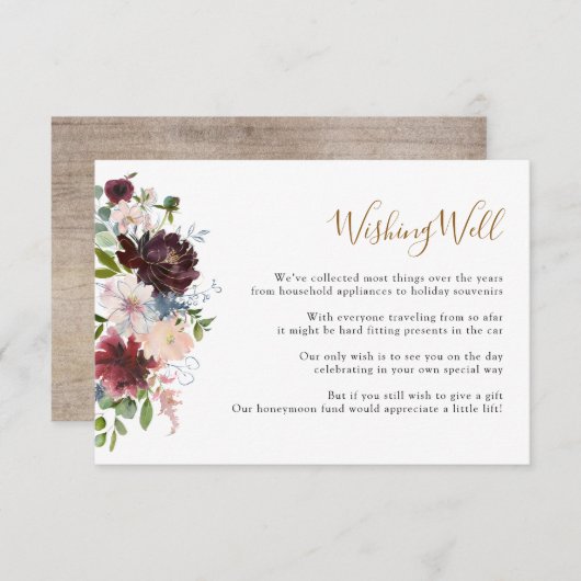 ブルゴーニュエレガントー海軍花模様が元気に祈る エンクロージャーカード (正面/裏面)