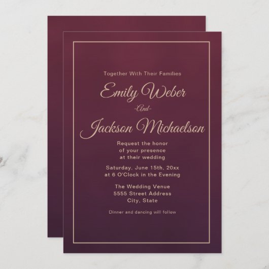 ブルゴーニュエレガントー秋の冬の結婚式 招待状 (正面/裏面)