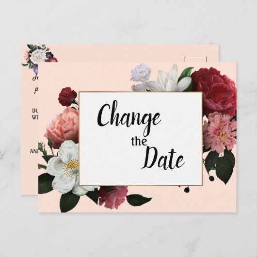 ブルゴーニュエレガントー色とピンク色の花が年代を変える ポストカード (正面/裏面)