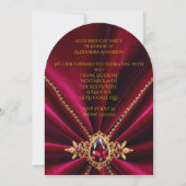 ブルゴーニュエレガントー誕生日金ゴールドジュエルフェイクベルベット 招待状 (裏面)