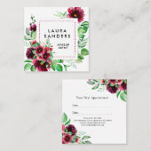 ブルゴーニュエレガントー赤フラワーメイクアップアーティスト・ビジネス 予約カード (正面/裏面)