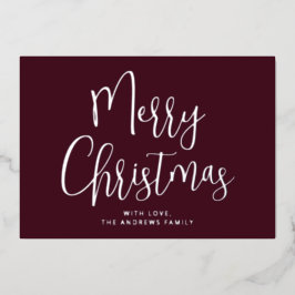 ブルゴーニュエレガントー赤メリークリスマスシルバー 箔シーズンカード