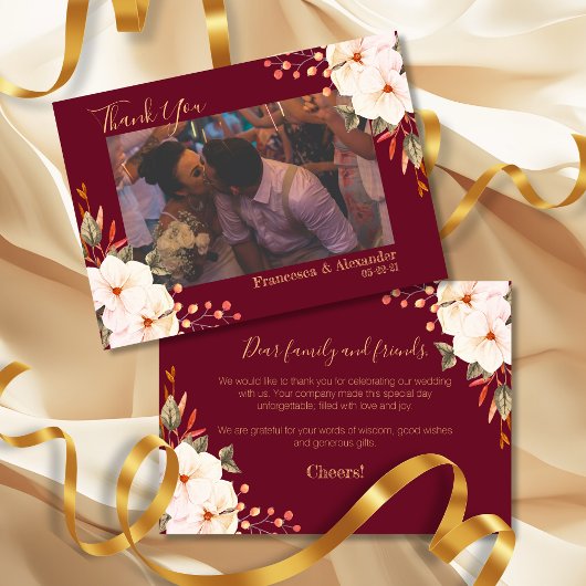 ブルゴーニュエレガントー赤面オレンジフローラ サンキューカード