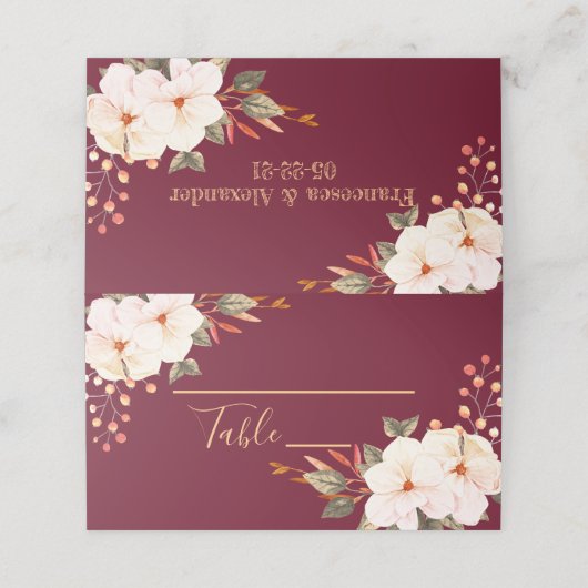 ブルゴーニュエレガントー赤面オレンジフローラ プレイスカード (外部開封)