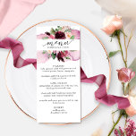 ブルゴーニュエレガントー赤面ピンクのフローラ結婚のメニュー メニュー<br><div class="desc">水の色の汚れのあるブルゴーニュエレガント、ピンク、赤面、メイヴ、ベリーフローラ背中に名前やメニューの説明を追加できるメニューテンプレートはイベント日や座席表日を表示できもしる。このメニューは文字ボックスからフォントを消して後でゲスト名に手を付けたい場合や、Zazzleのをのでをゲスト名にを付追加してして加することができる加すカスタマイズ。その後の場合は、各ゲスト名メニューを個別に注文し、ショッピングカートに追加し来、戻って2番目のゲスト名を追加し、ショッピングカートに追加し、リスト内のすべてのゲスト名が完了するまで繰り返し処理を実行する。ブルゴーニュ、赤面、ピンク、ベリーとメイヴの色合いの美しいブレンドのフローラとカスケード水色の汚れとの美しいデザイン。当社の「ロマンスフローラ」コレクションの一部で、様々な調整製品が利用可能。以下のリンクからクリックの完全なコレクションを参照する"このコレクションの他の製品"。</div>