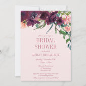 ブルゴーニュエレガントー赤面ピンクフローラブライダルシャワー 招待状 (正面)