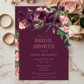 ブルゴーニュエレガントー赤面ピンクフローラブライダルシャワー 招待状