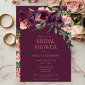 ブルゴーニュエレガントー赤面ピンクフローラブライダルシャワー 招待状