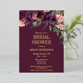 ブルゴーニュエレガントー赤面ピンクフローラブライダルシャワー 箔招待状 (立ち正面)