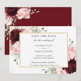 ブルゴーニュエレガントー赤面ピンクフローラ結婚ズ セーブザデート