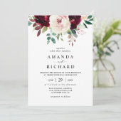 ブルゴーニュエレガントー赤面ピンクフローラ結婚ズ 招待状 (スタンド正面)