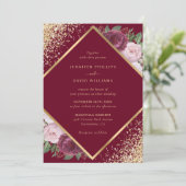 ブルゴーニュエレガントー赤面ピンク金ゴールド結婚フローラ 招待状 (スタンド正面)