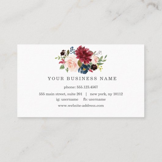 ブルゴーニュエレガントー赤面フローラフレームメイクアップアーティスト 名刺 (裏面)