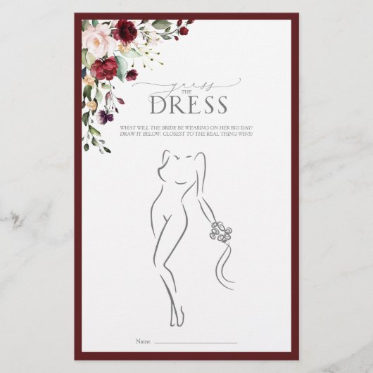 ブルゴーニュエレガントー赤面フローラブライダルシャワーゲーム (正面)