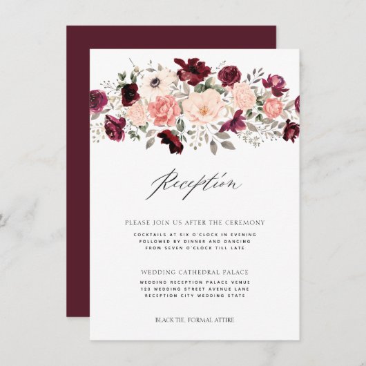 ブルゴーニュエレガントー赤面フローラ結婚披露宴 エンクロージャーカード (正面/裏面)