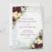 ブルゴーニュエレガントー赤面金ゴールドフローラカントリーウェディング 招待状 (正面)